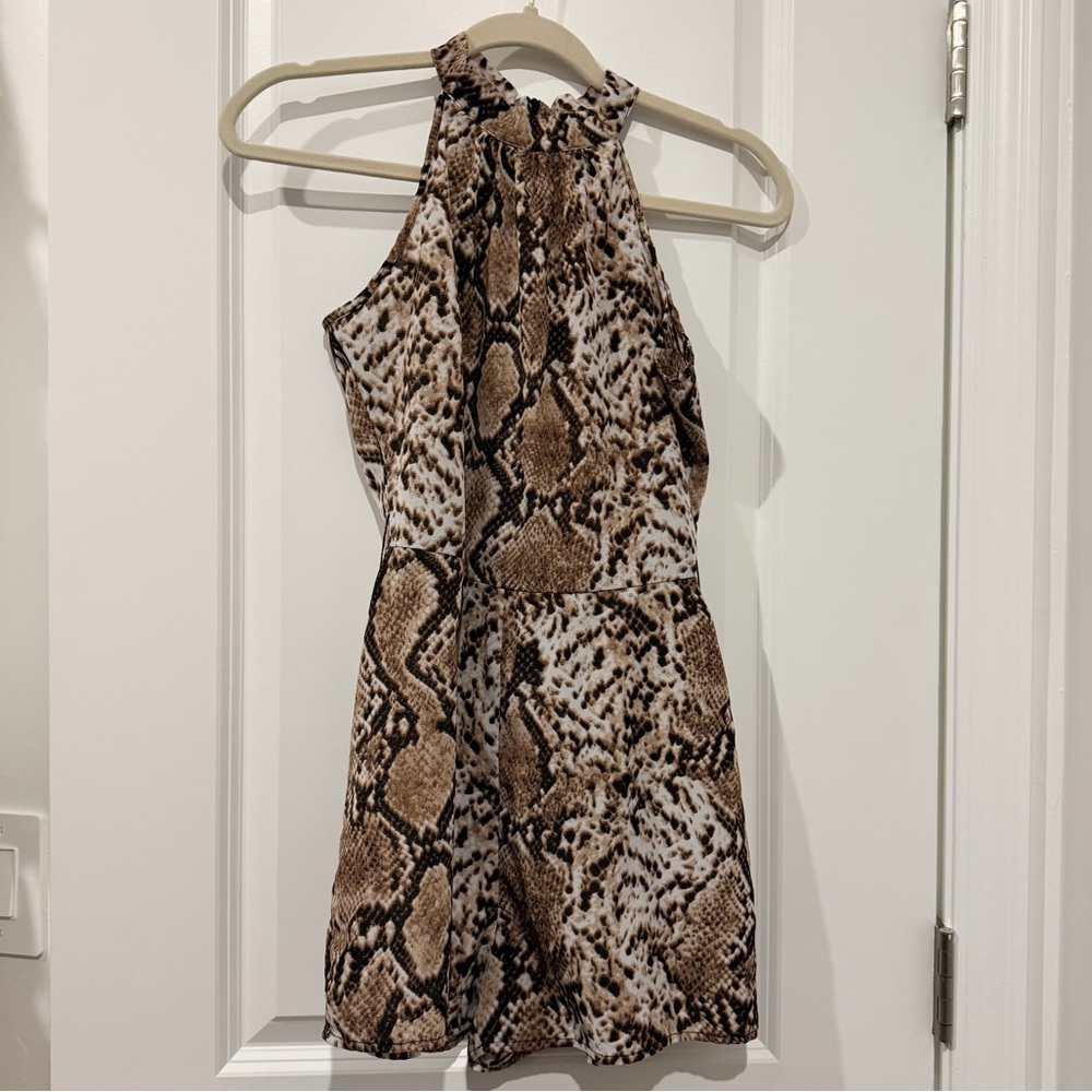 Snake Print Halter Shorts Romper